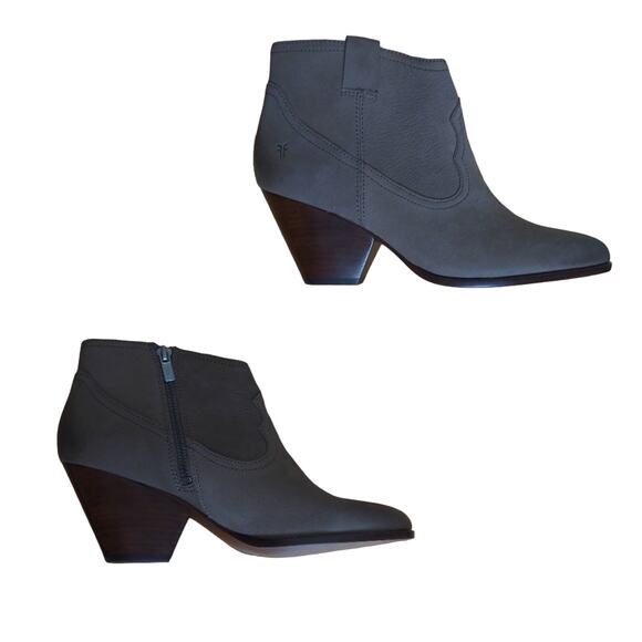 Frye Reina Leather Bootie Boots Pointed Stacked Heel 8.5M New - Picture 1 of 16